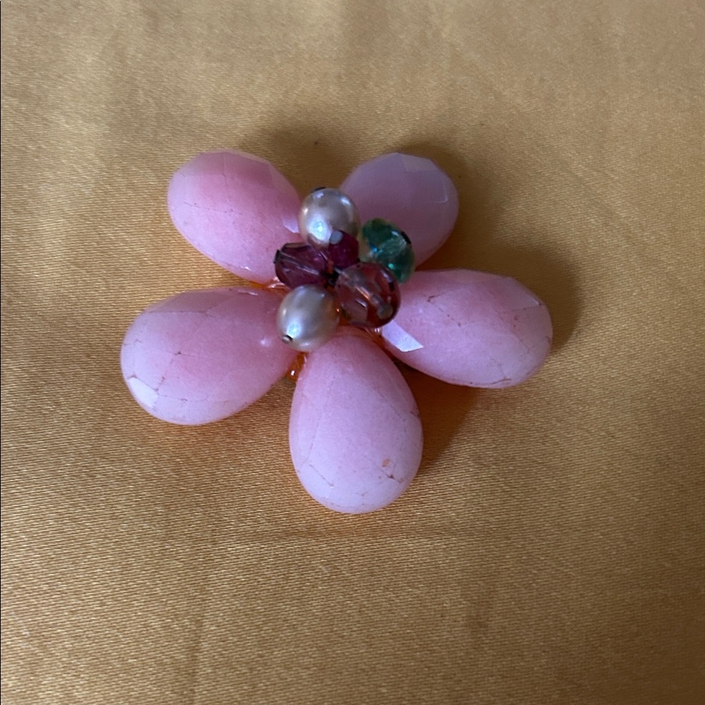 Anthropologie Pink Floral Teardrop Bead Brooch
